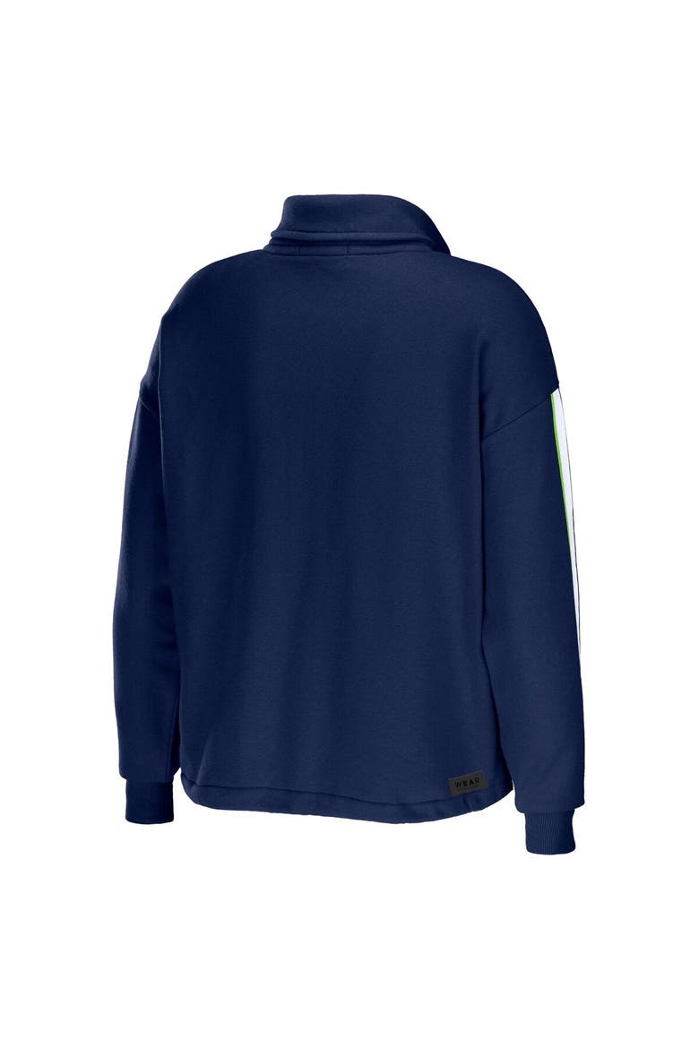 Women's WEAR by Erin Andrews College Navy Seattle Seahawks Logo Stripe Half-Zip Top, Alternate, color, Navy