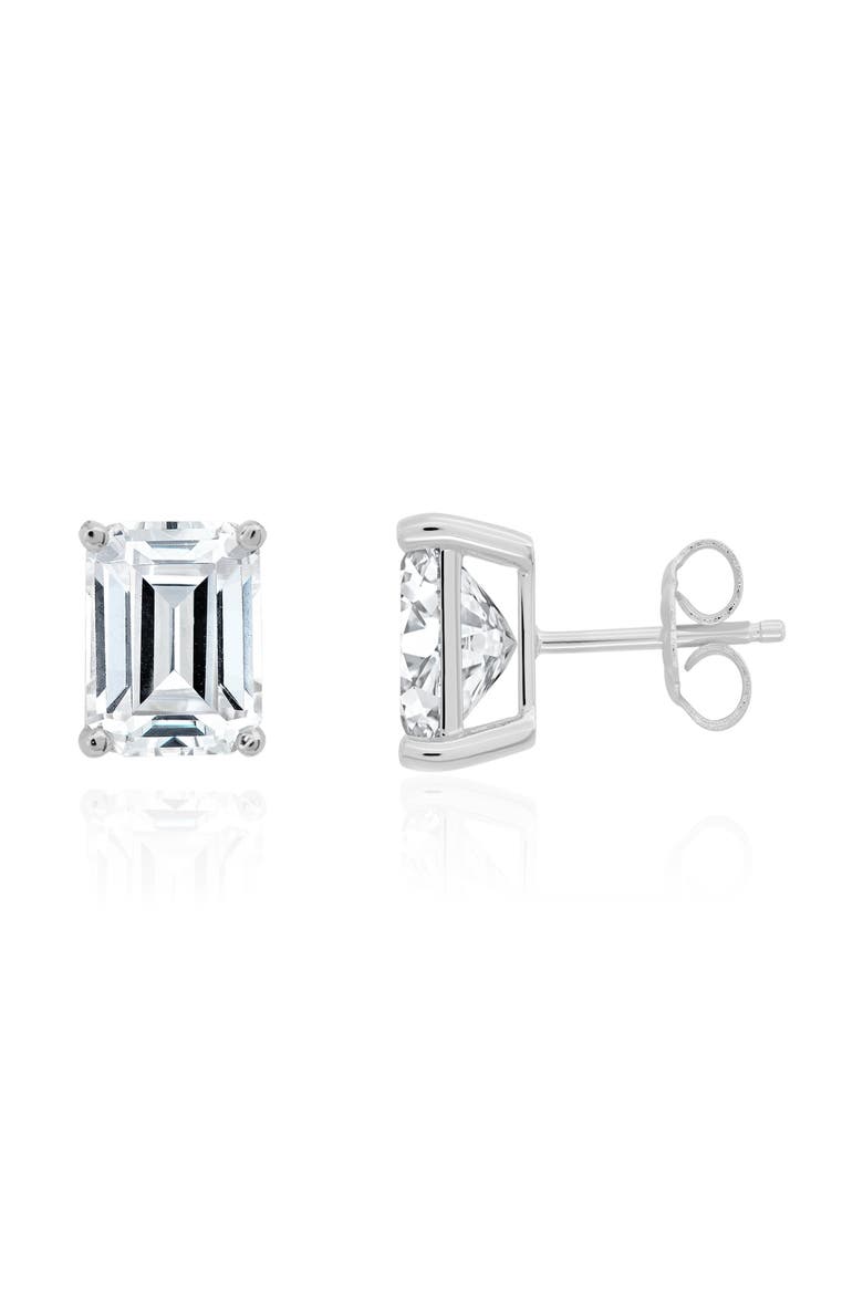 Emerald Cut Cubic Zirconia Stud Earrings, Main, color, PURE PLATINUM/ CLEAR STONE