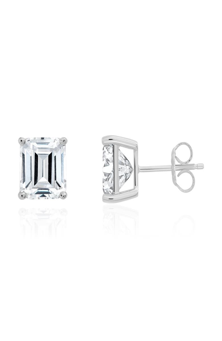 Crislu Emerald Cut Cubic Zirconia Stud Earrings, Main, color, Pure Platinum/ Clear Stone