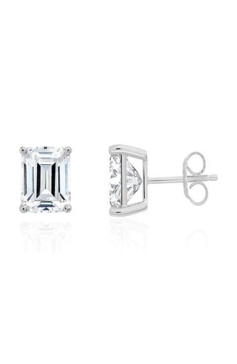 Emerald Cut Cubic Zirconia Stud Earrings