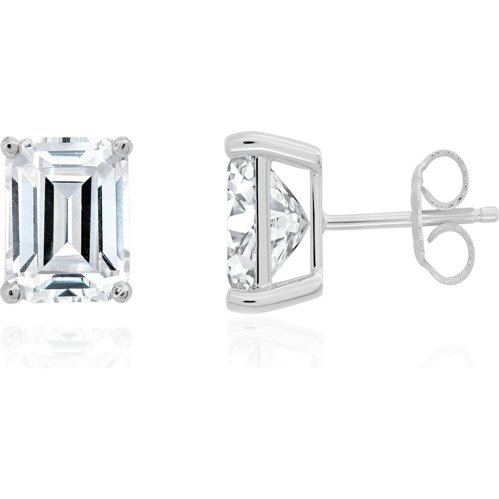 Crislu Emerald Cut Cubic Zirconia Stud Earrings In Metallic