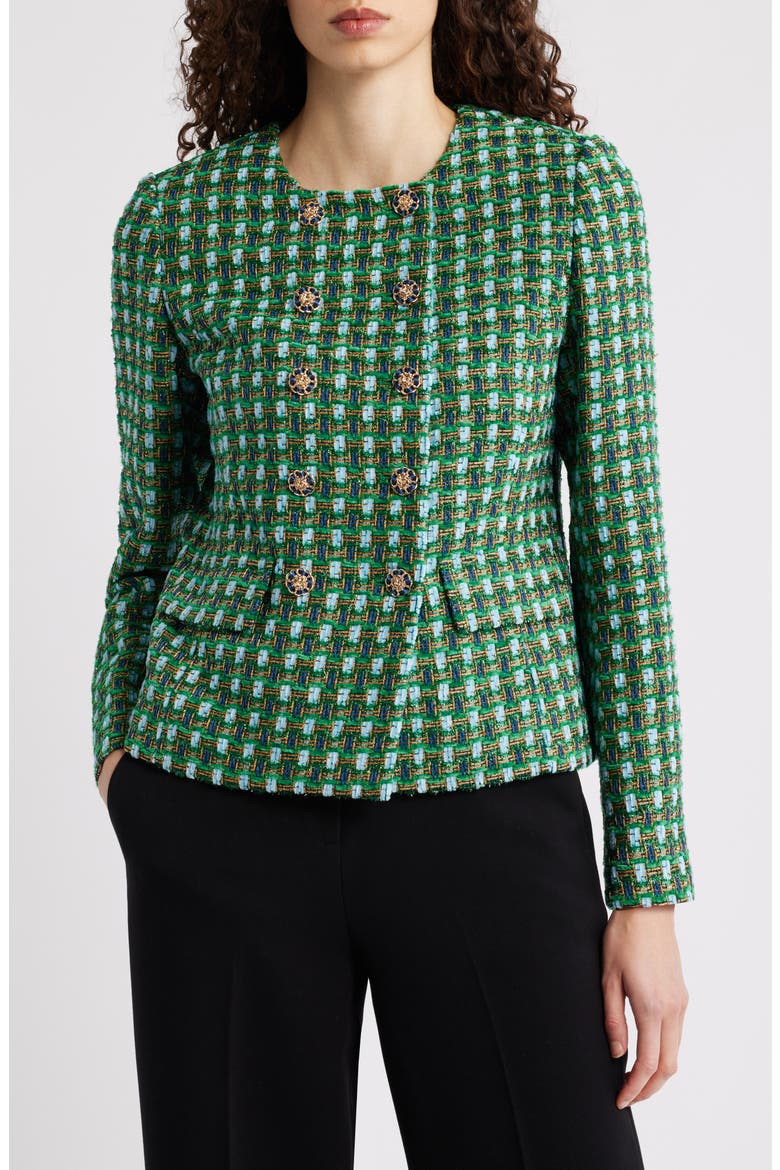 The Eleni Double Breasted Tweed Blazer, Main, color, PARROT GREEN TWEED