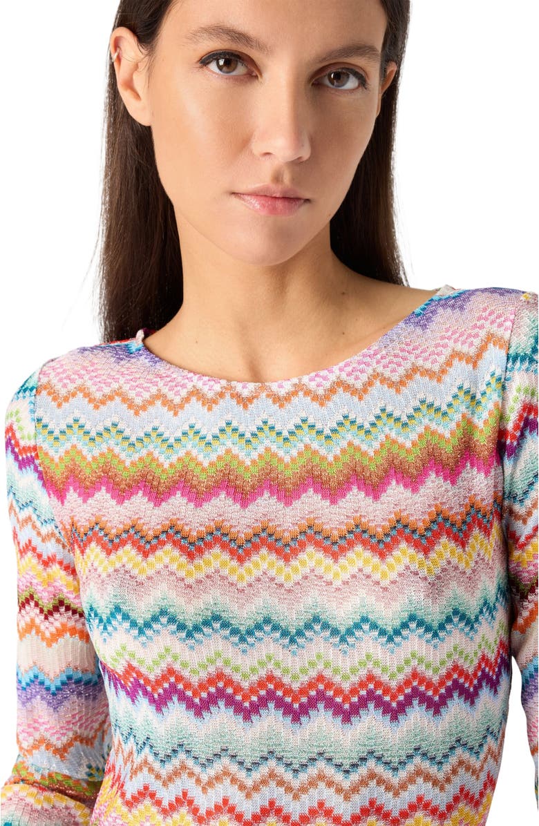 Missoni Viscose Lamé Mini Dress With Pixelated Zigzag Motif, Alternate, color, Multicoloured