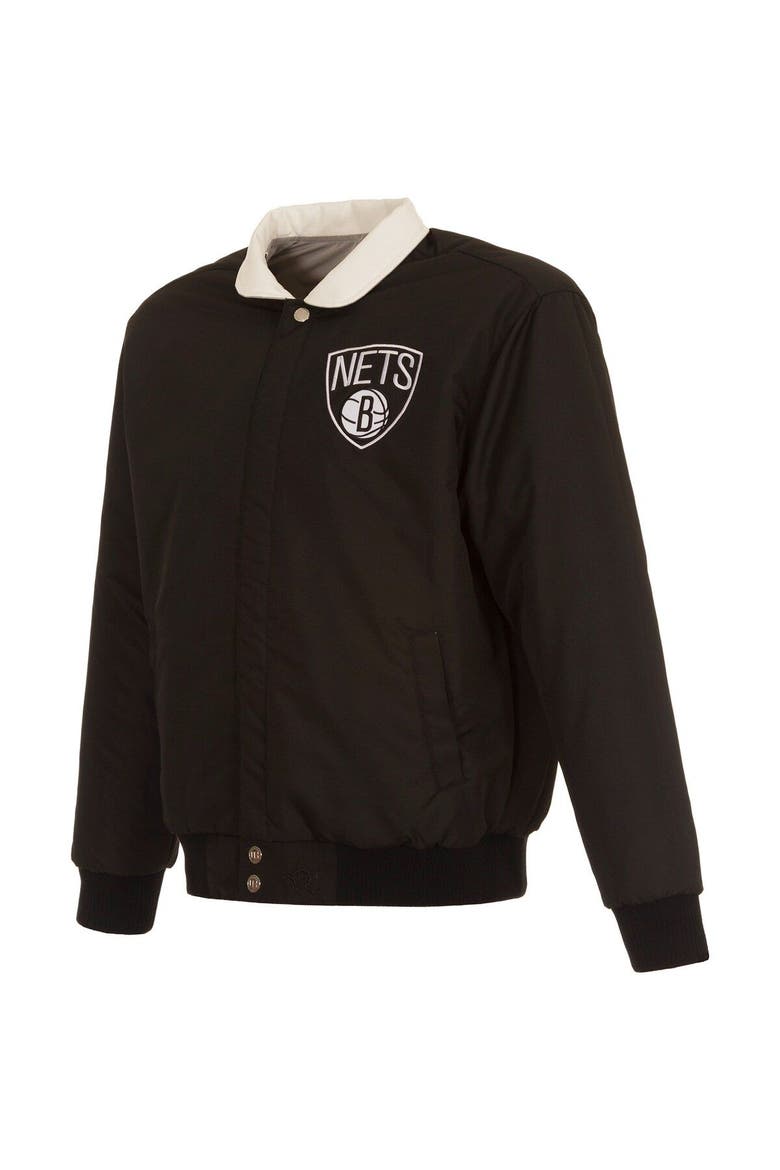 Men's JH Design Black Brooklyn Nets Stripe Colorblock Nylon Reversible Full-Snap Jacket, Alternate, color, Black