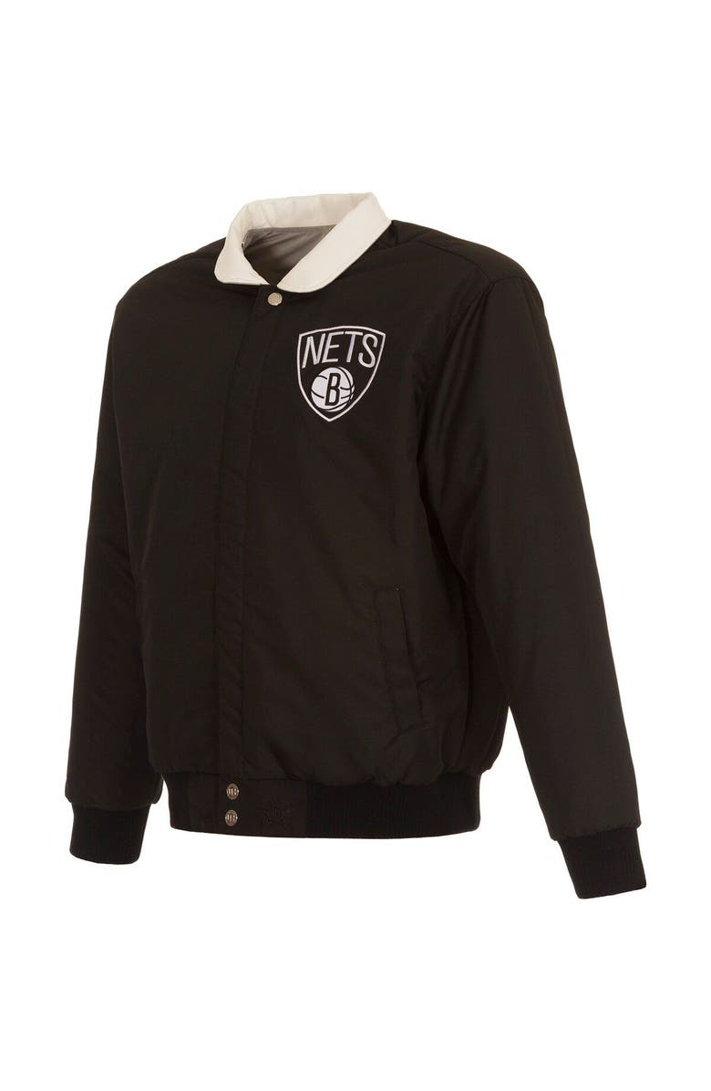 JH DESIGN Men's JH Design Black Brooklyn Nets Stripe Colorblock Nylon Reversible Full-Snap Jacket, Alternate, color, Black