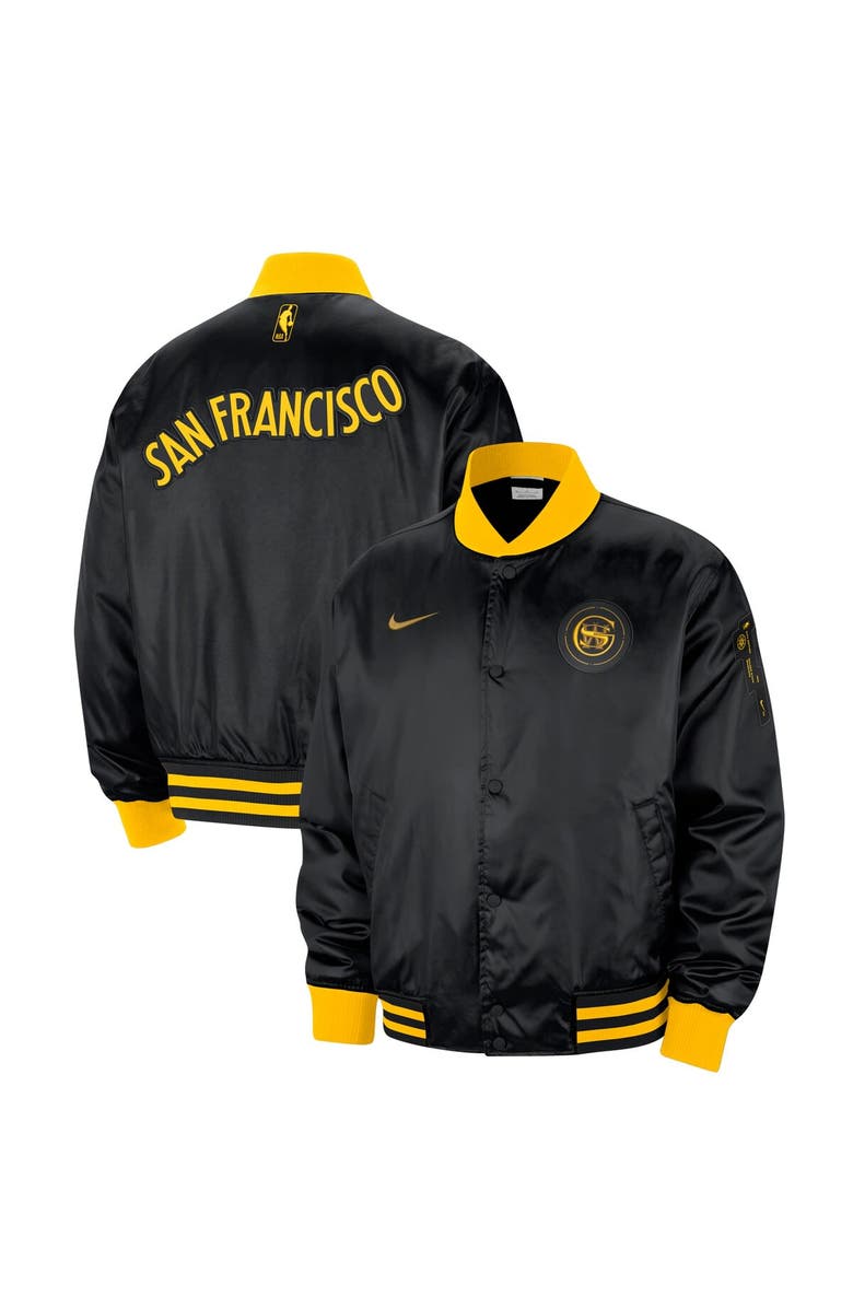 Nike Men's Nike Black Golden State Warriors 2023/24 City Edition Courtside Premier Full-Snap Bomber Jacket, Main, color,