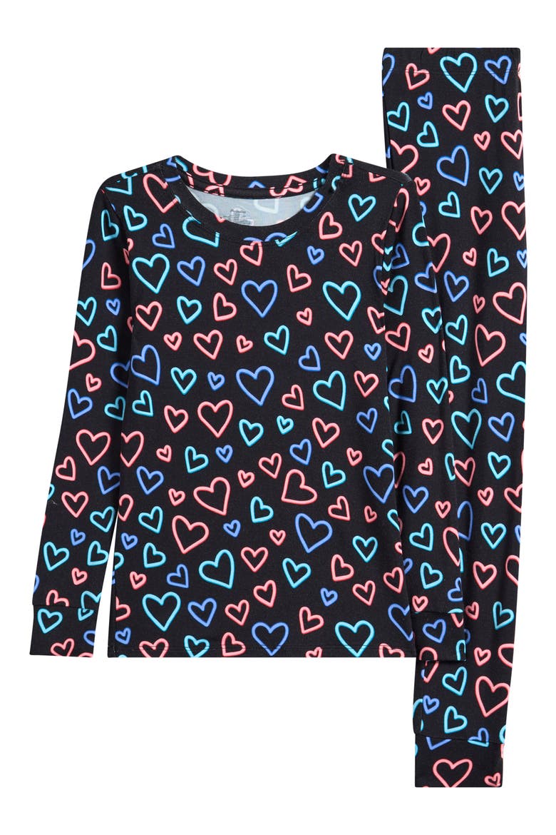 Kids' Print Fitted Two-Piece Pajamas, Main, color, ELECTRIC HEARTS 2.0