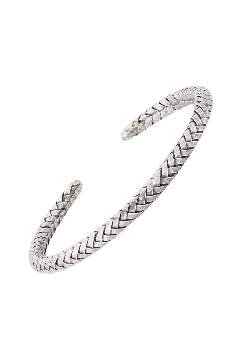 Braided Sterling Silver Cuff Bracelet, Main, color, SILVER