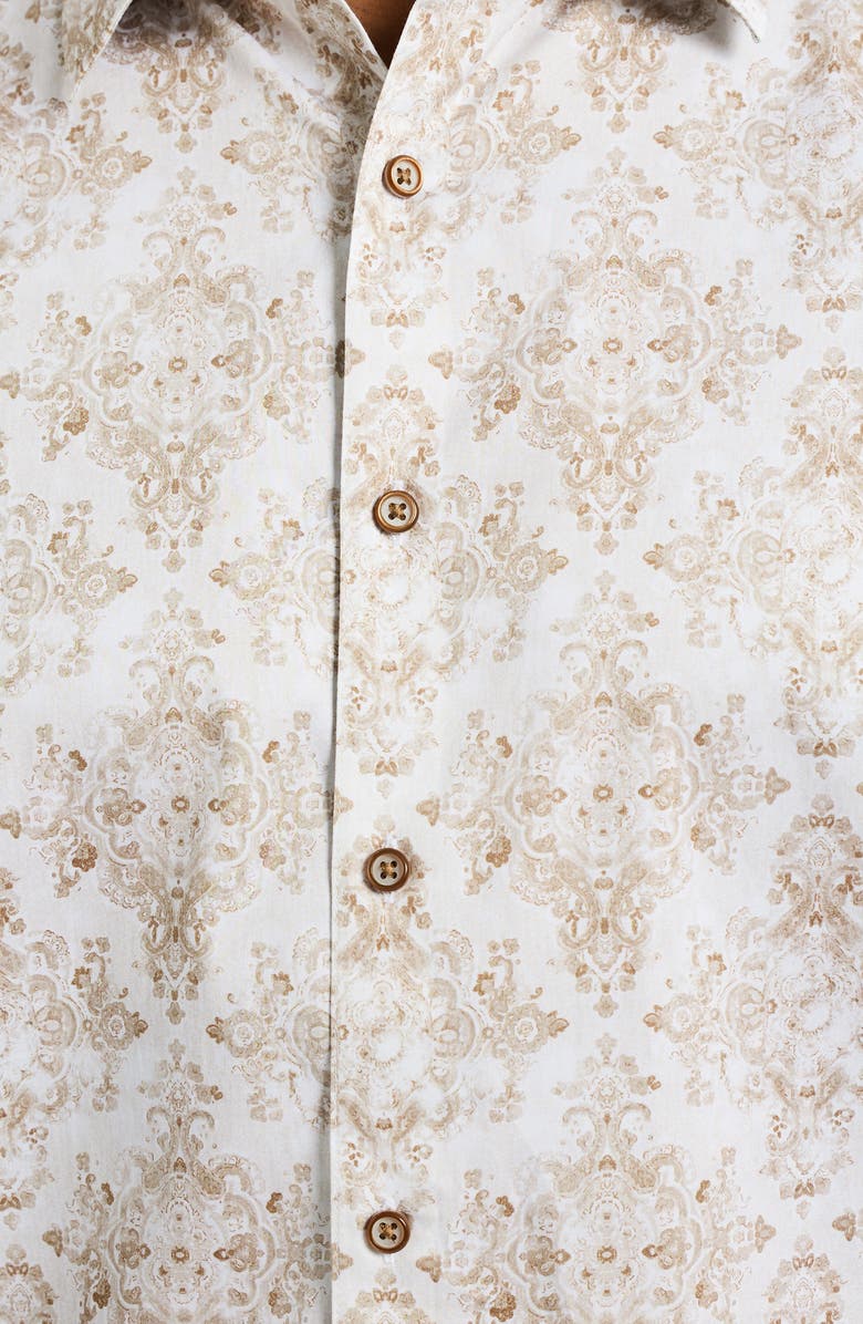 Robert Graham Delancey Damask Print Stretch Cotton Button-Up Shirt, Alternate, color, Khaki