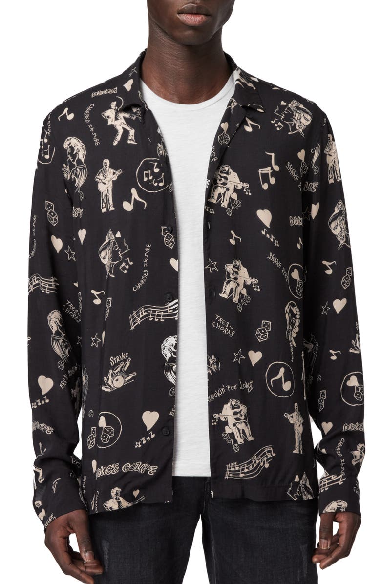 AllSaints Tres Chordos Slim Fit Print Button-Up Shirt, Main, color,