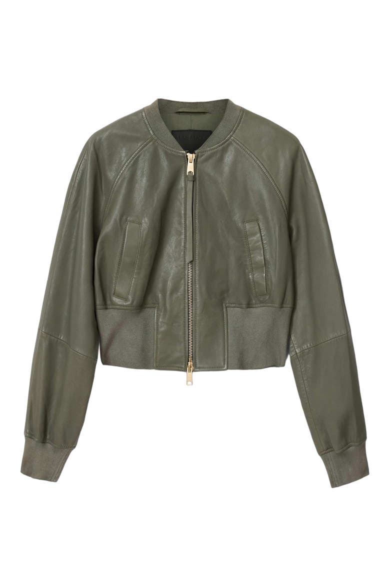 Suri Leather Bomber Jacket, Alternate, color, CALEDON GREEN