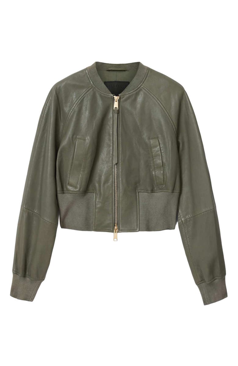 AllSaints Suri Leather Bomber Jacket, Alternate, color, Caledon Green