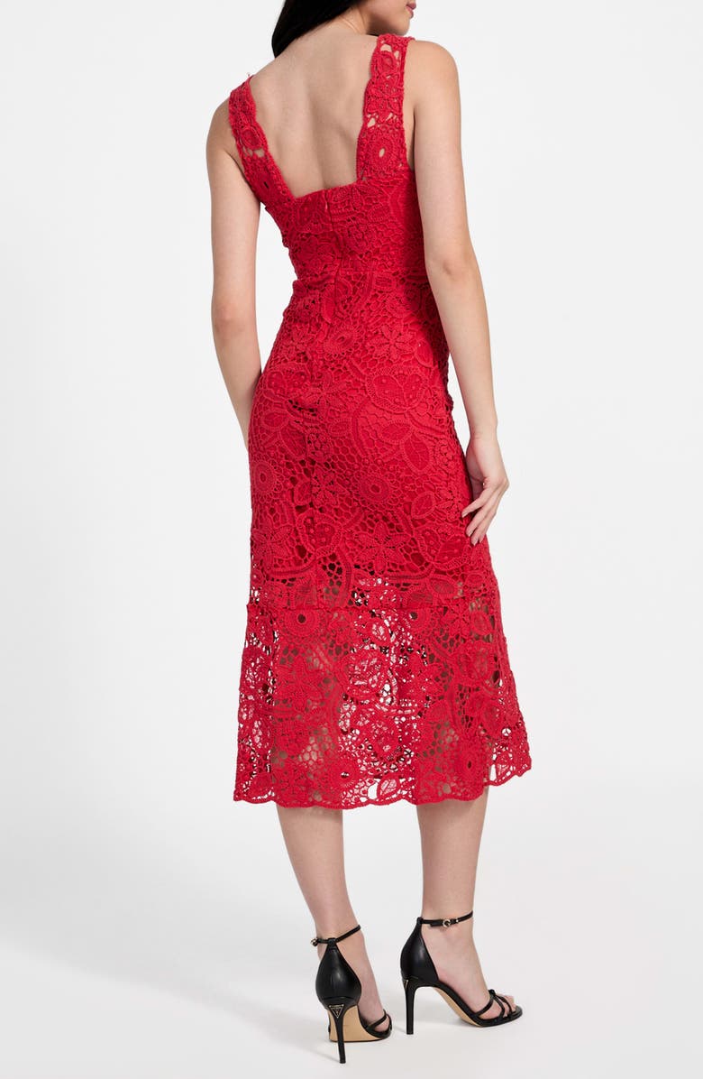 GUESS Rosalia Floral Lace Midi Dress, Alternate, color, Siren Red Multi