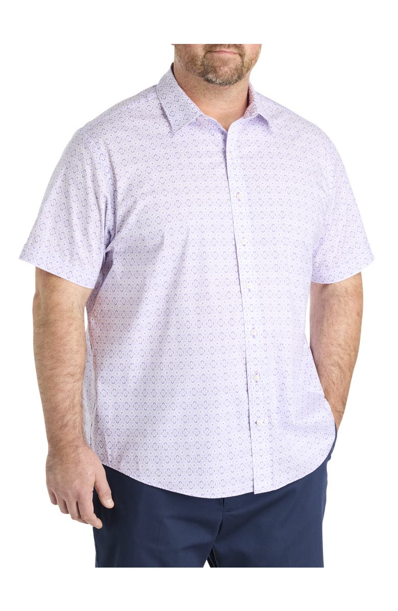 Synrgy by DXL Big & Tall Quatrefoil Pattern Sport Shirt, Main, color, Purple