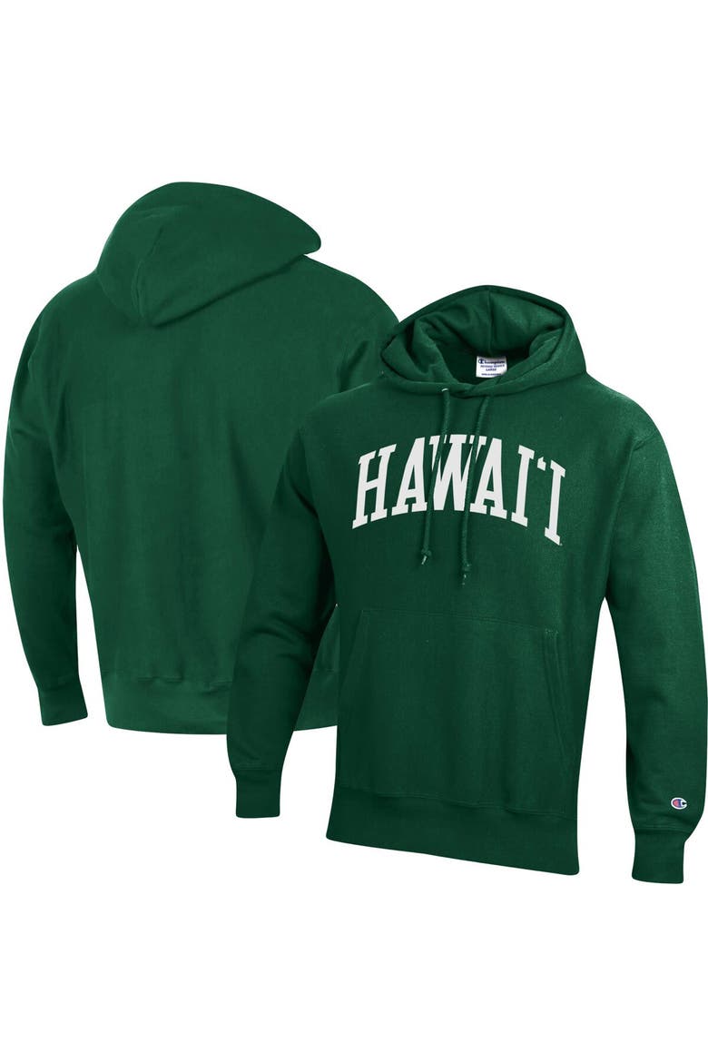 Men's Champion Green Hawaii Warriors Team Arch Reverse Weave Pullover Hoodie, Main, color, Green