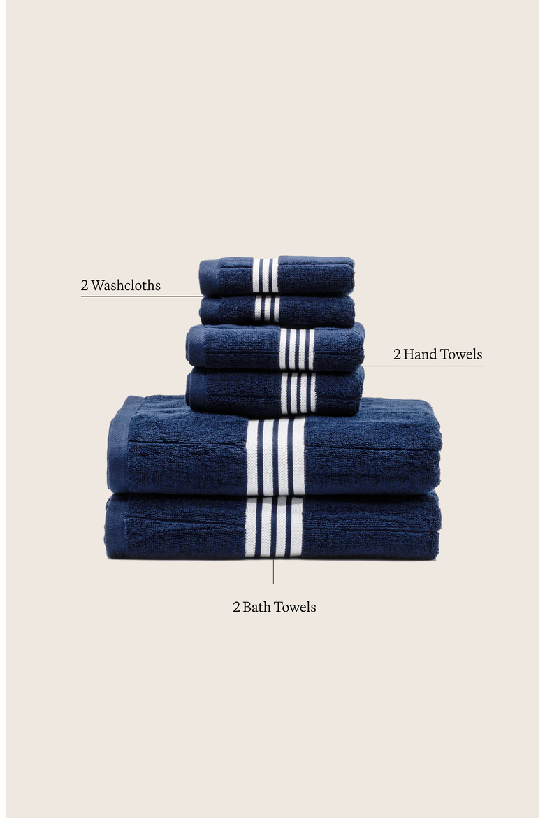 Nautilus 6-Piece Bath Towel Standard Set, Alternate, color, Navy / White