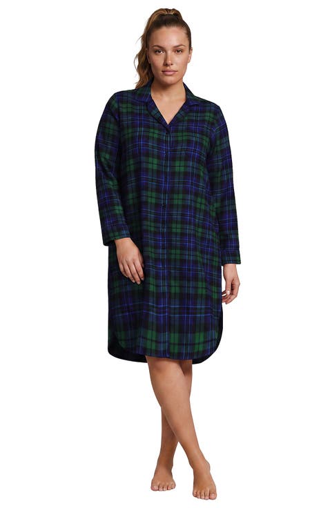 Plus Size Flannel Long Sleeve Sleepshirt Nightgown