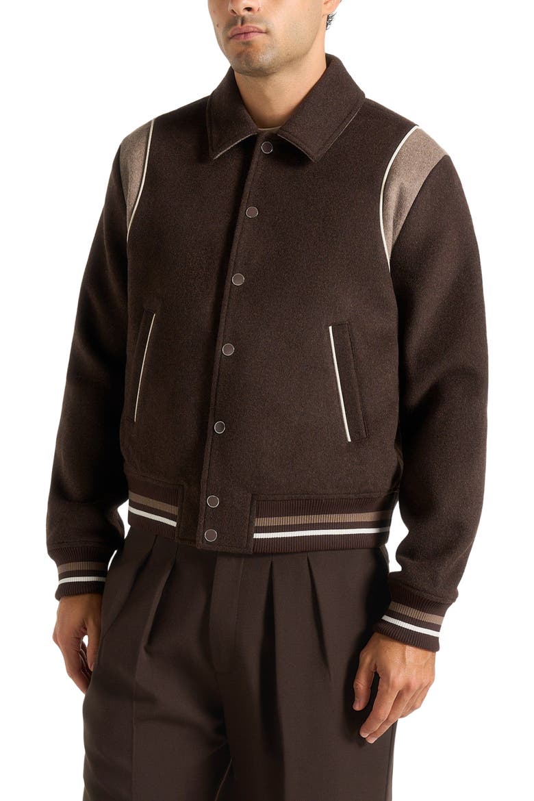 Nico Contrast Wool Varsity Jacket, Alternate, color, Brown