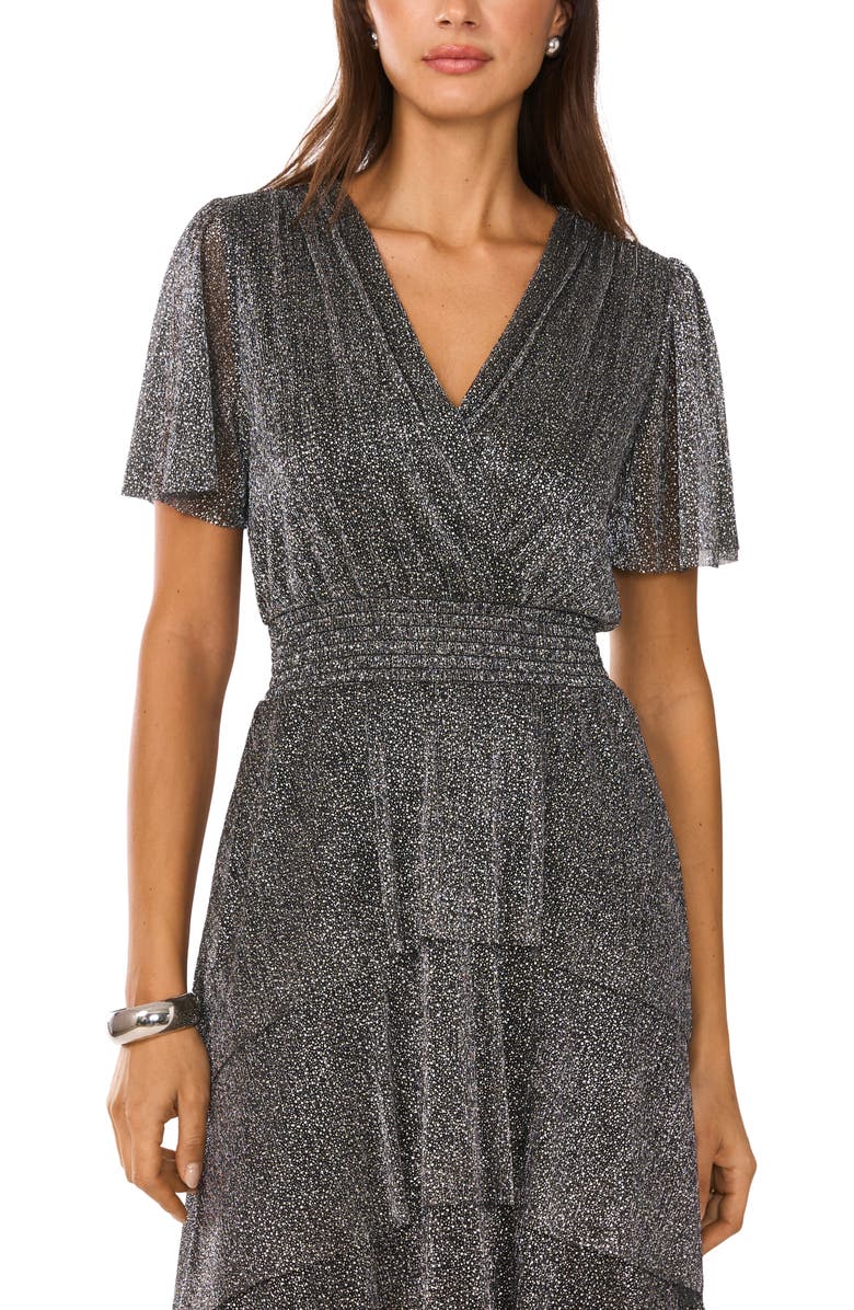 Vince Camuto Metallic Tiered High-Low Maxi Dress, Alternate, color, 