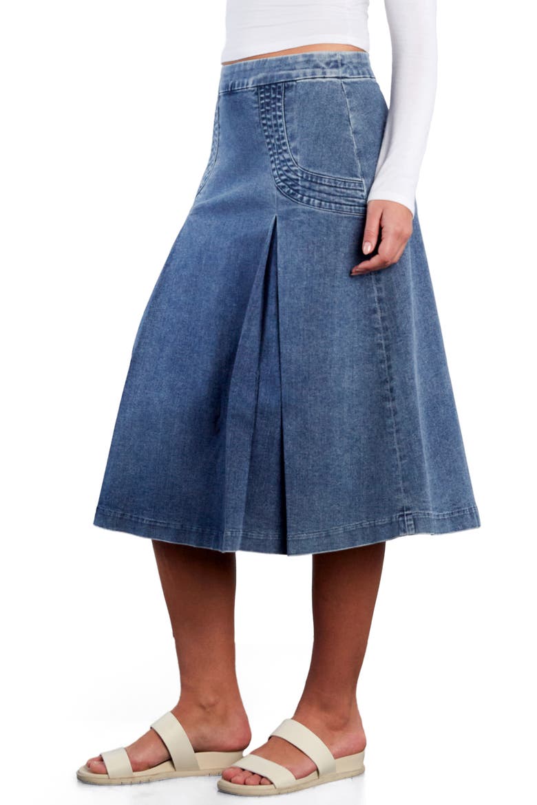 Cascade Pleated Denim Skirt, Alternate, color, REGAL BLUE