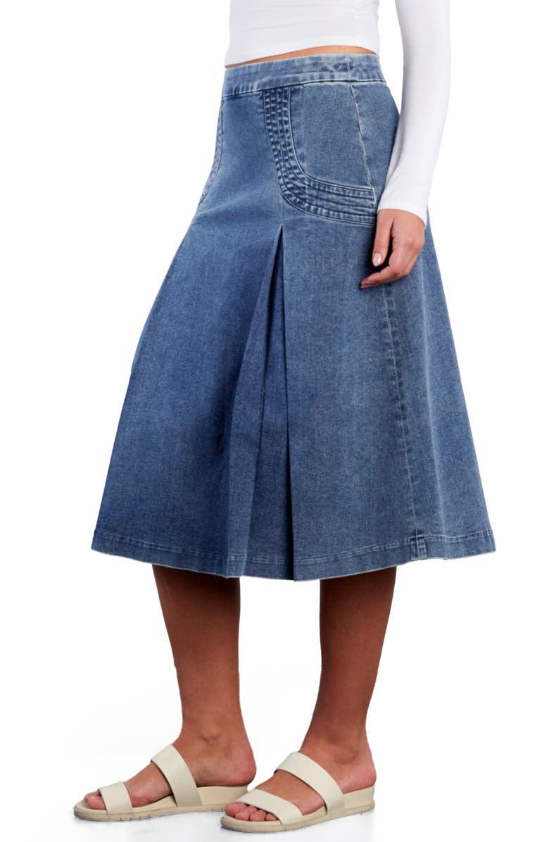 Wash Lab Denim Cascade Pleated Denim Skirt, Alternate, color, Regal Blue