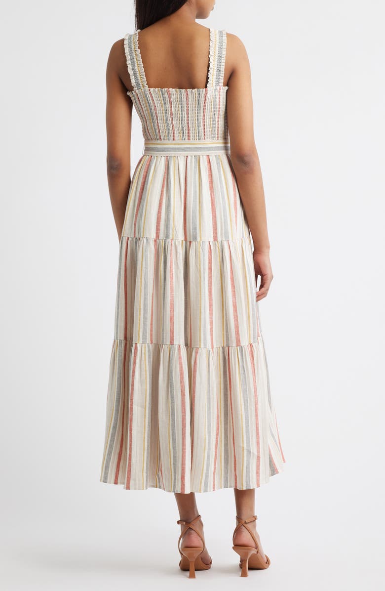 Anne Klein Smocked Bodice Belted Tiered Midi Sundress, Alternate, color,