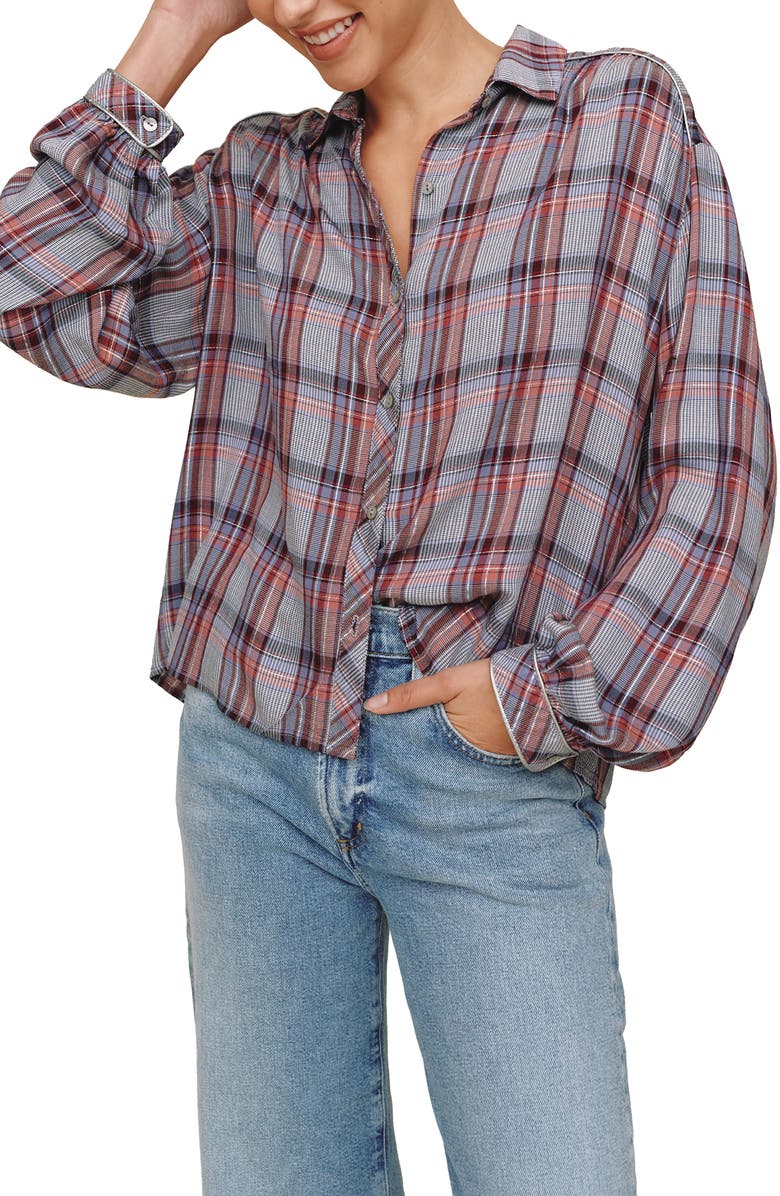 Bella Dahl Woven Plaid Skirt, Alternate, color, Silver Shimmer Plaid