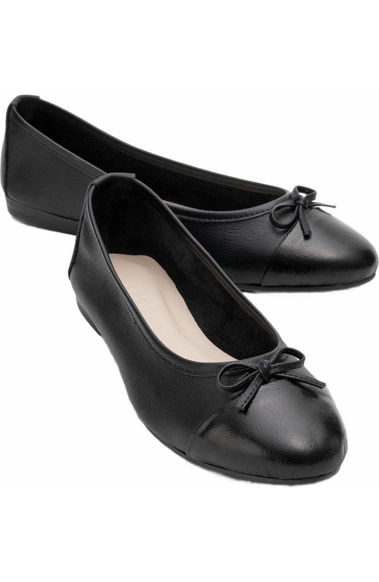 Forever & Always Shoes Rayne Cap Toe Leather Ballet Flats, Main, color, Black Leather