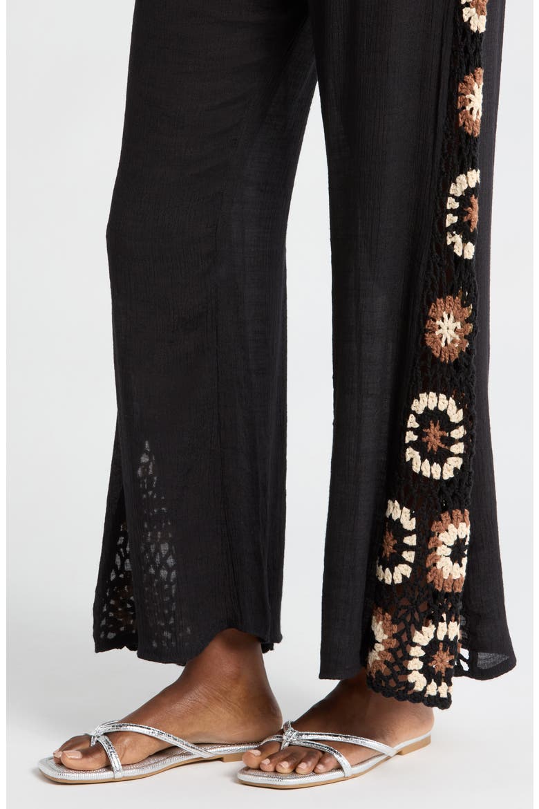 Crochet Inset Strapless Cover-Up Jumpsuit, Alternate, color, BLACK MULTI