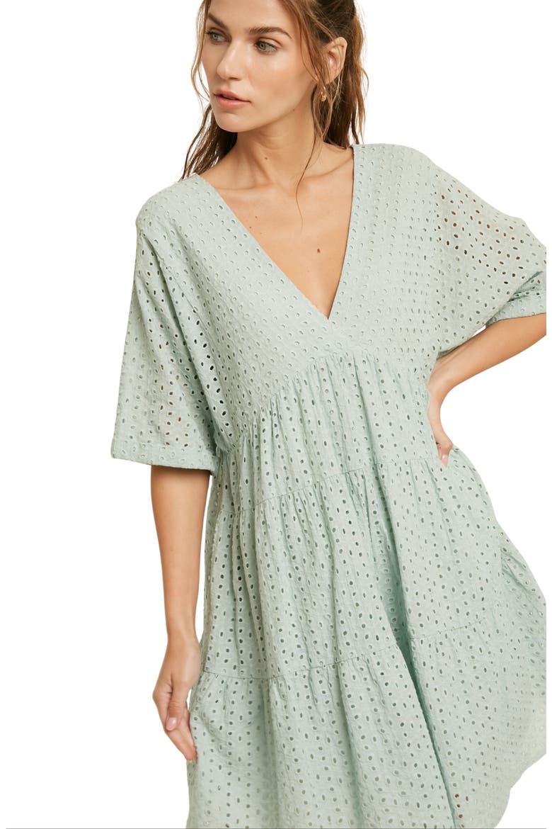 Eyelet Short Sleeve Dress, Alternate, color, AQUA