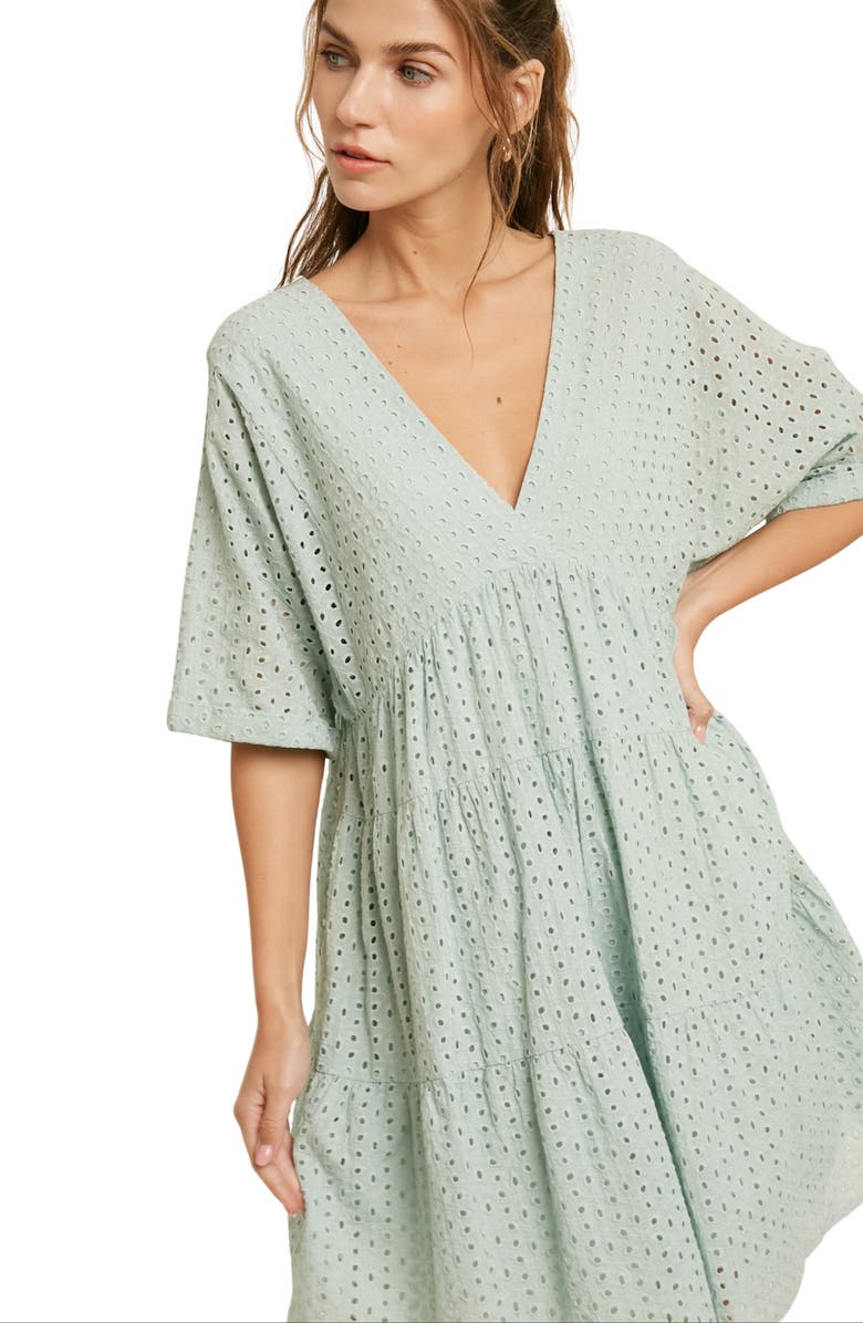 WISHLIST Eyelet Short Sleeve Dress, Alternate, color, Aqua