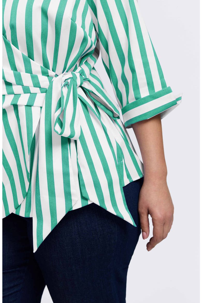 Salina Stripe Cotton Blend Wrap Shirt, Alternate, color, KELLY GREEN/ WHITE