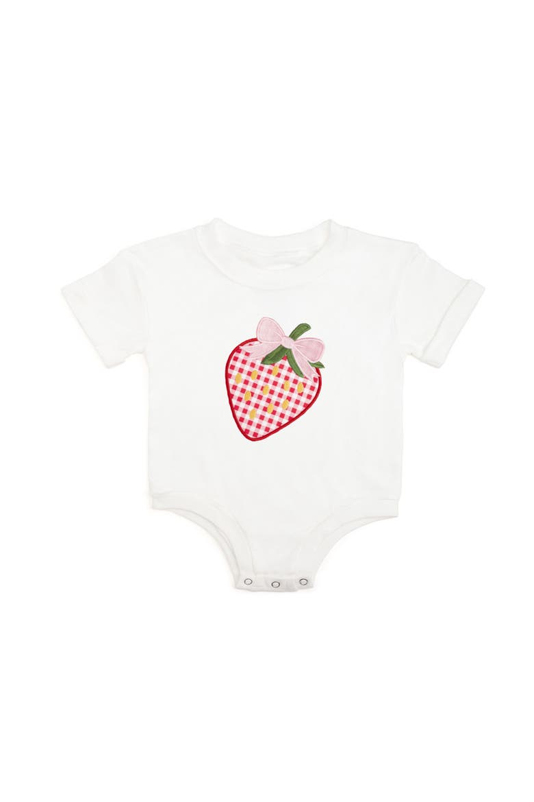 Strawberry Patchwork Short Sleeve Romper, Main, color, White