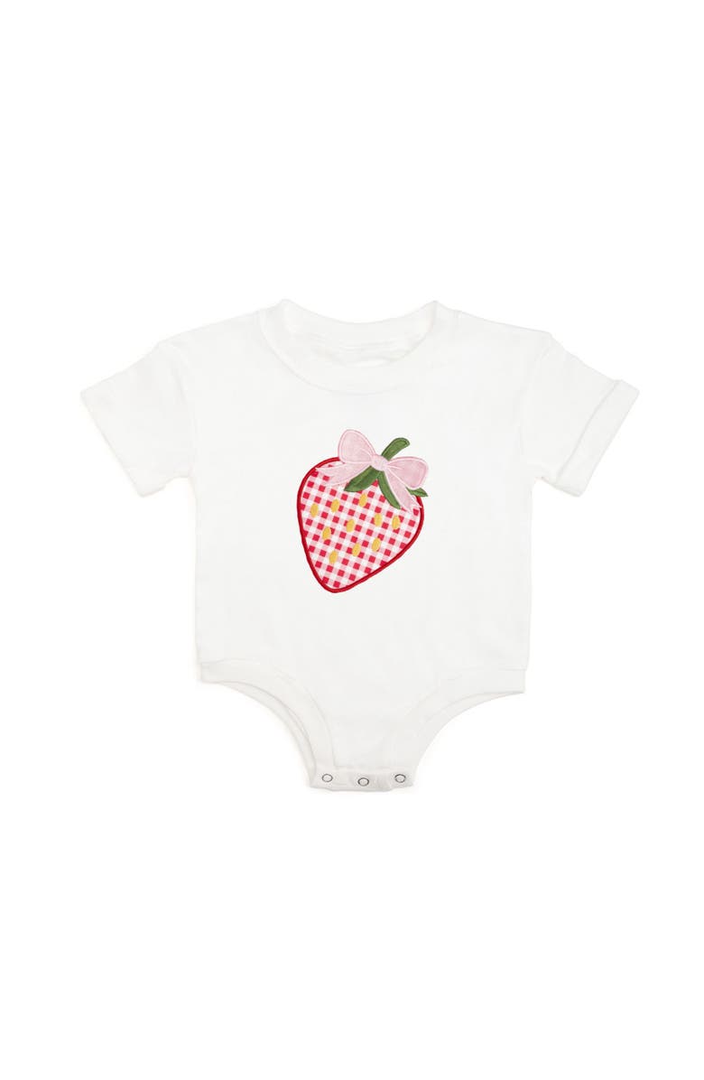 Sweet Wink Strawberry Patchwork Short Sleeve Romper, Main, color, White