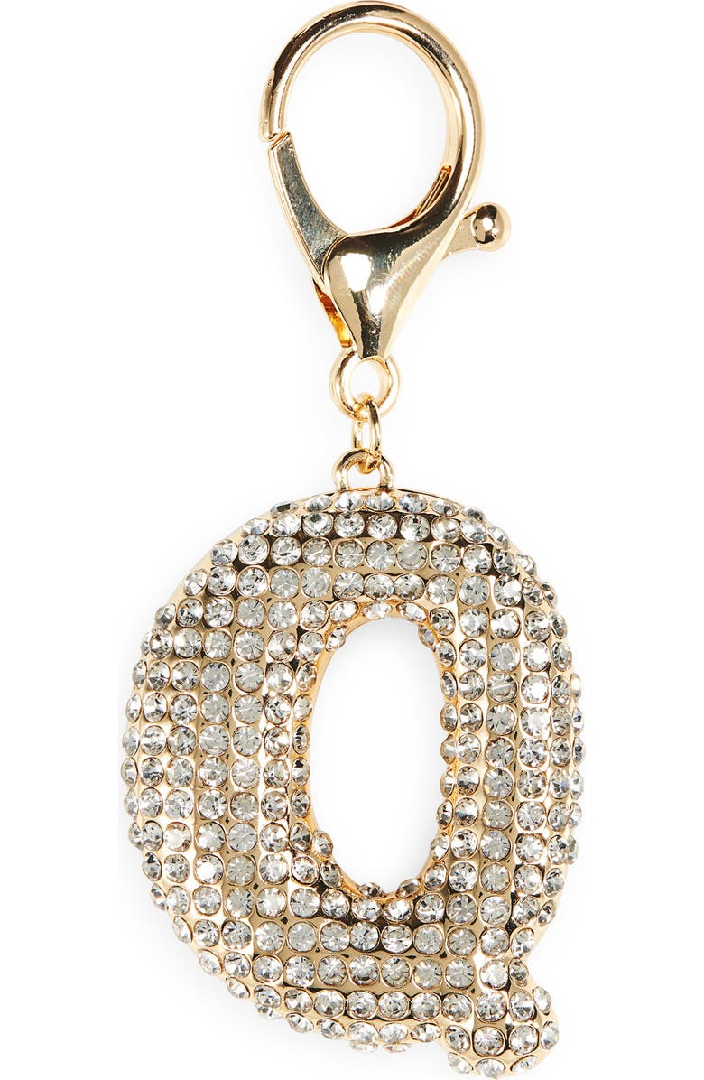 Leith Pavé Initial Bag Charm, Main, color, Q- Clear- Gold