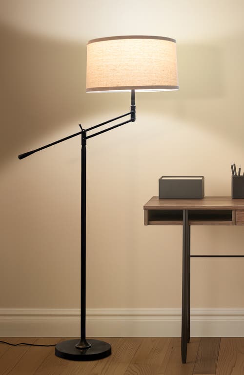 Brightech Ava 61' Led Mid-century Modern Adjustable Floor Lamp With Fabric Drum Shade In Classic Black