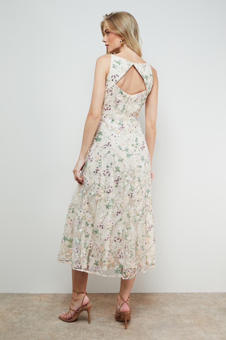 Hand Embellished V-Neck Midi Dress, Alternate, color, Ivory