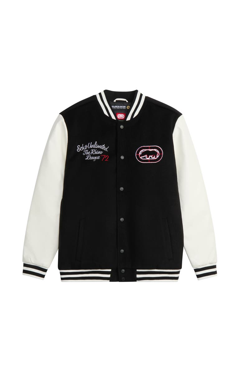 Ecko Unltd. Rhino League Division Varsity Jacket, Main, color, Black