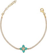 GABI RIELLE 14K Gold Plated Sterling Silver Turquoise Enamel Flower CZ Tennis Bracelet