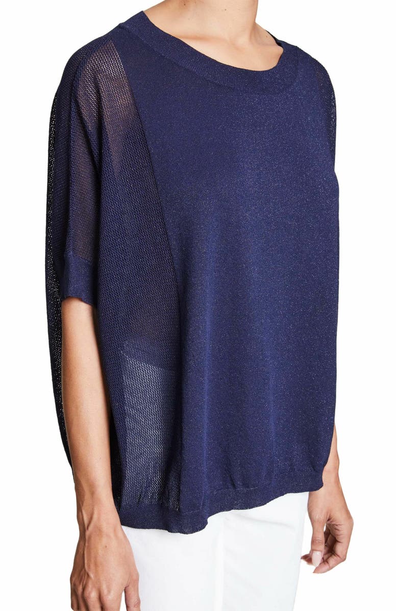 Santorelli Levi Short Sleeve Mesh Knit with Lurex, Alternate, color, Midnight