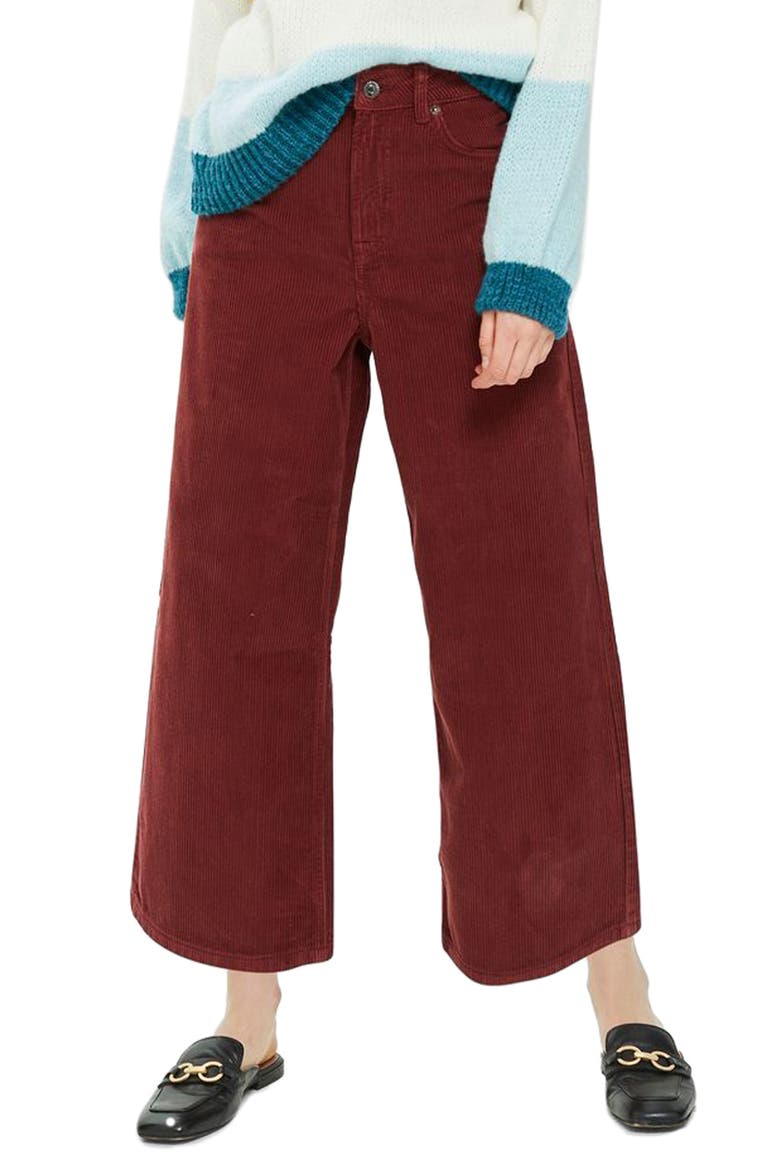 Wide Leg Corduroy Trousers, Main, color, PLUM