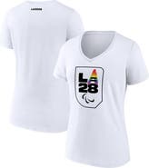 FANATICS Women's White LA 2028 Summer Olympics Logo Pride V-Neck T-Shirt