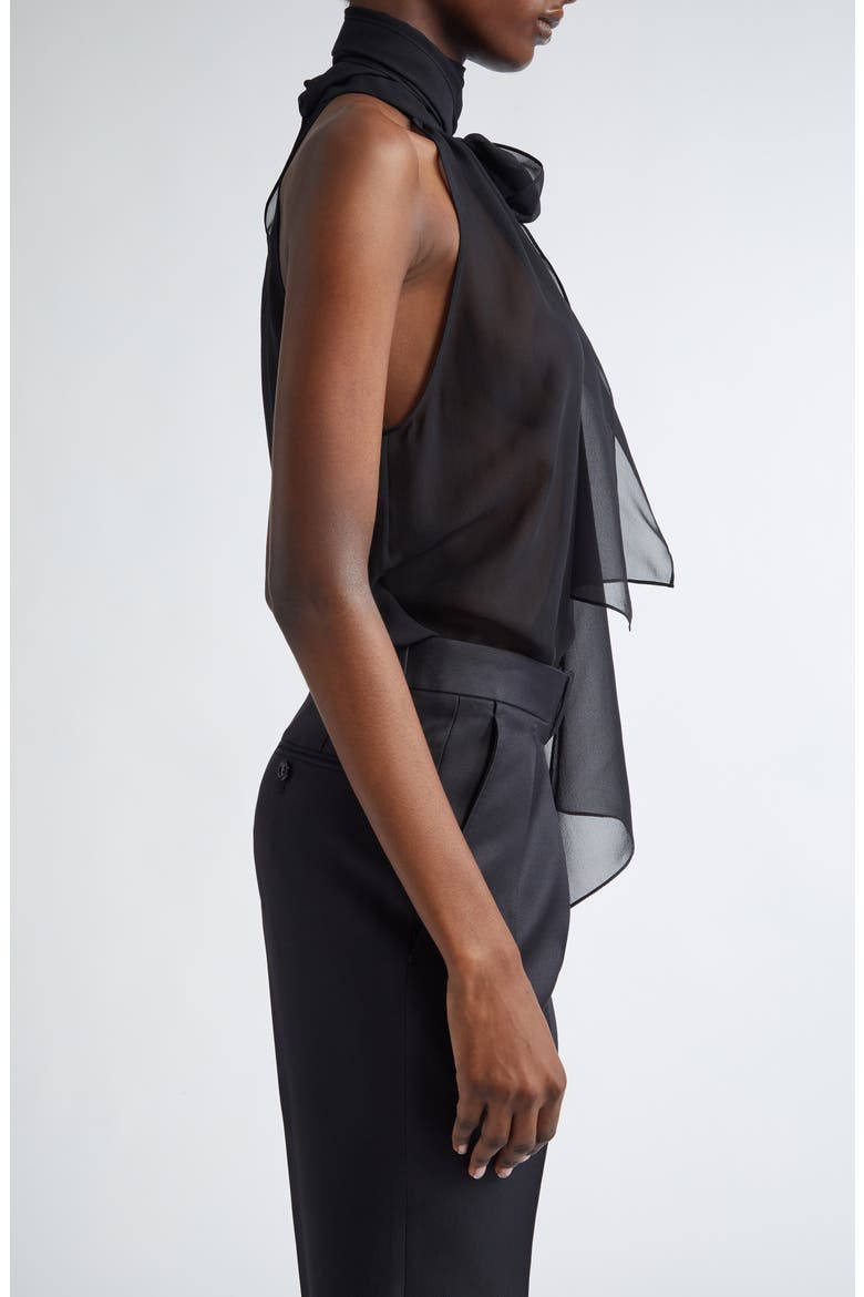 Silk Georgette Tie Neck Top, Alternate, color, BLACK