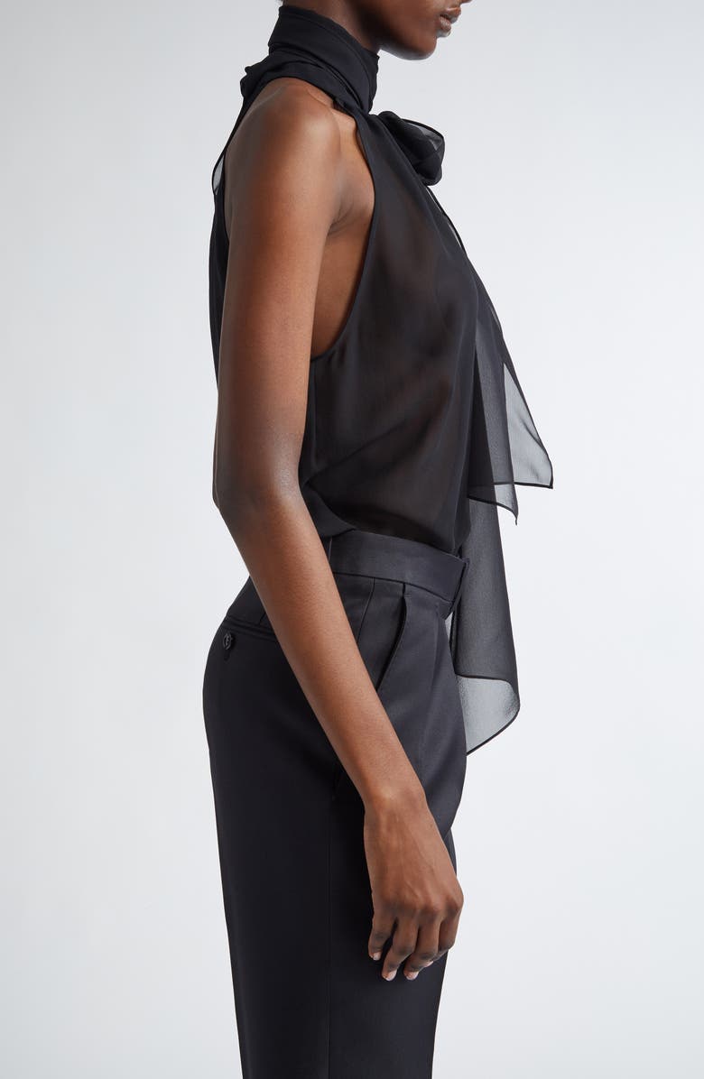 TOM FORD Silk Georgette Tie Neck Top, Alternate, color, Black