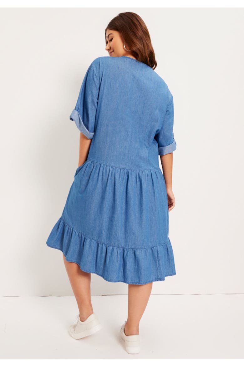 Ruffled Denim Dress, Alternate, color, MEDIUM WASH