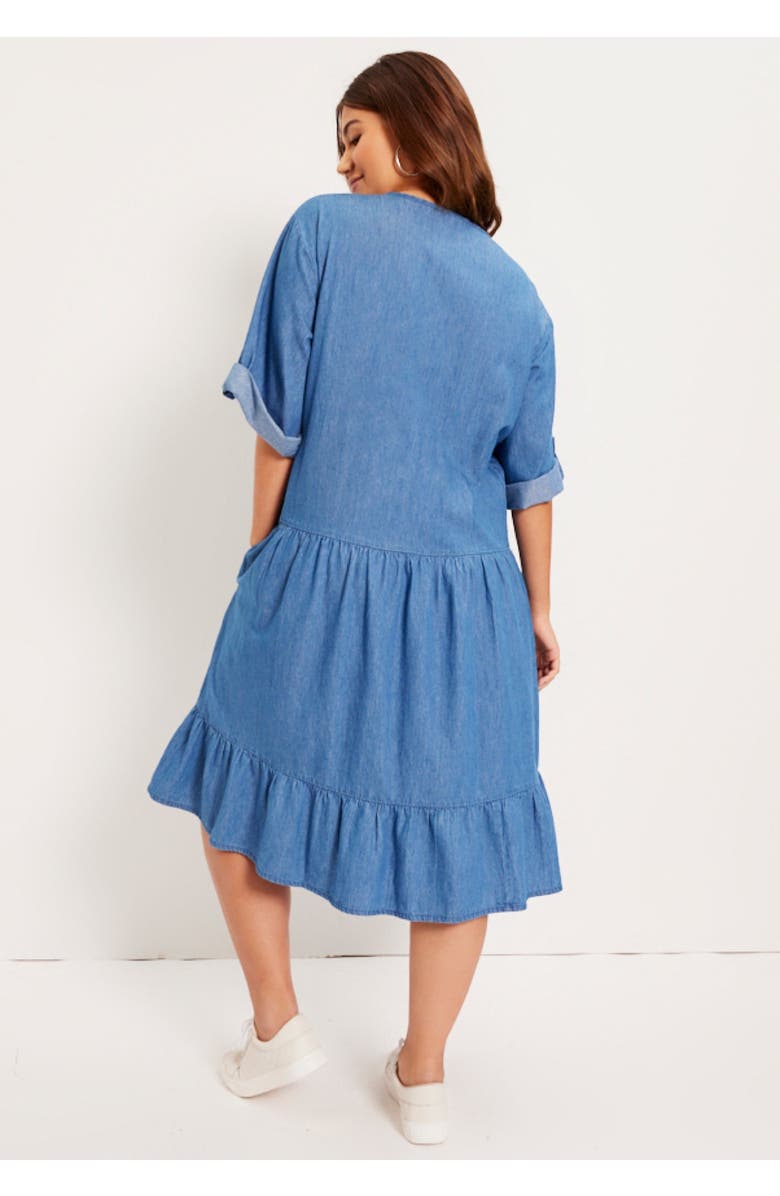 June + Vie Ruffled Denim Dress, Alternate, color, Medium Wash