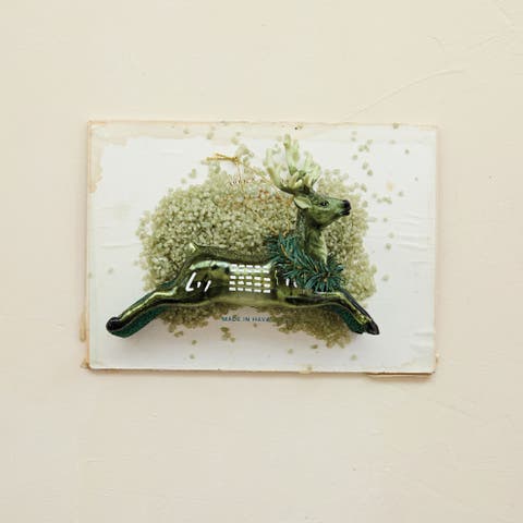 Glittered Glass Deer Ornament with Resin Antlers