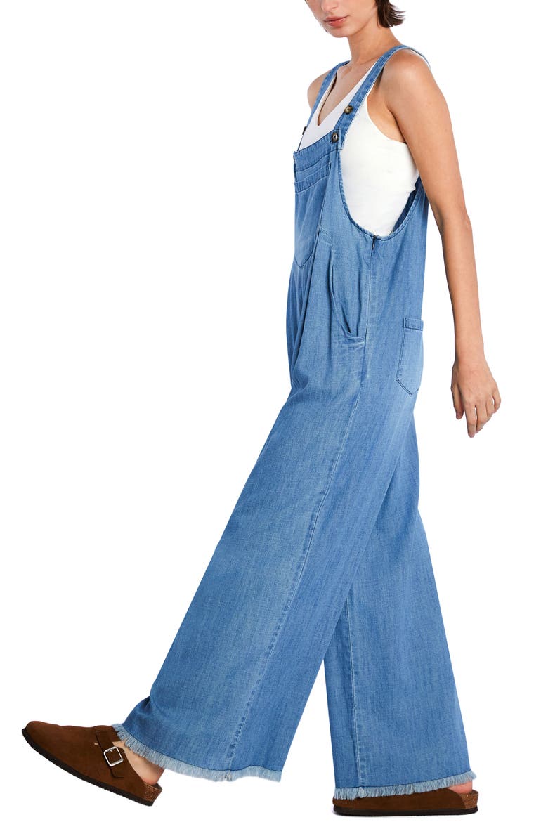 Claire Wide Leg Denim Overalls, Alternate, color, DENIM