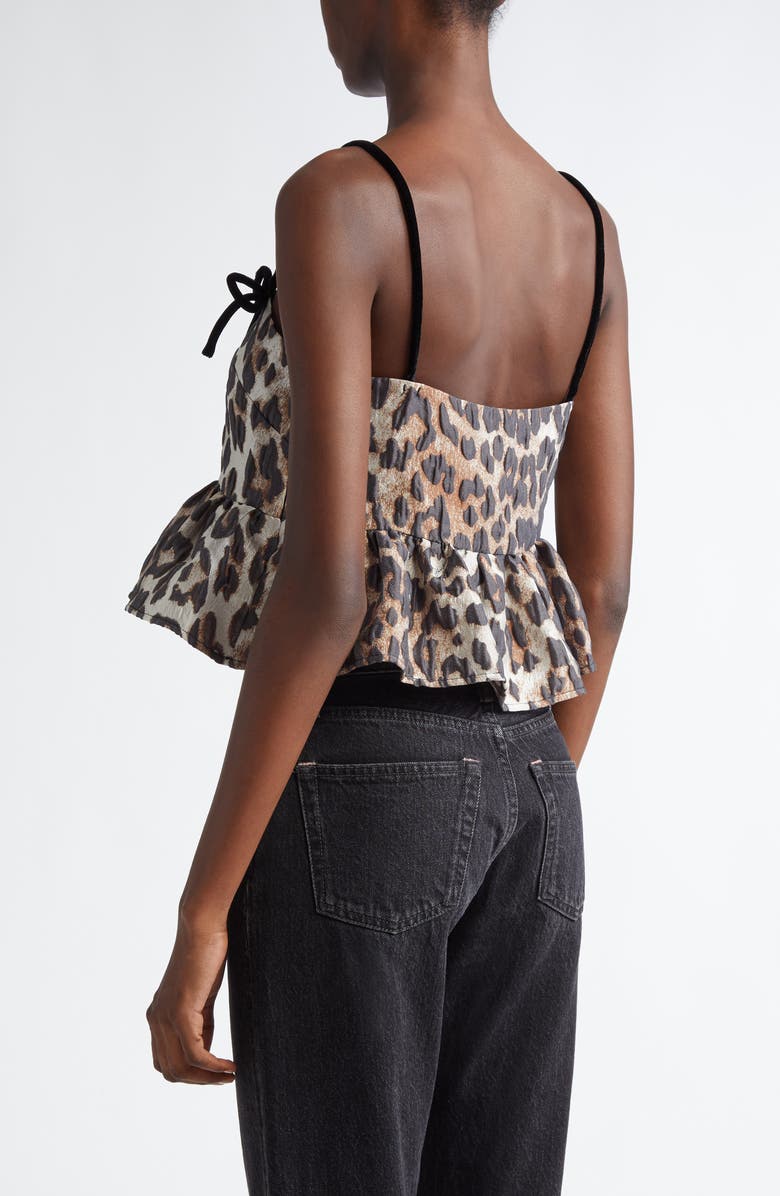Ganni Leopard Textured Jacquard Peplum Camisole, Alternate, color, 