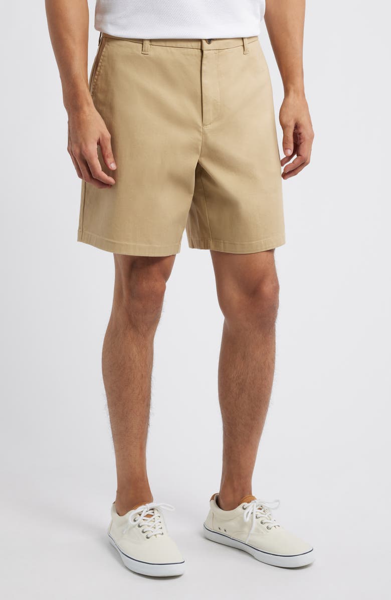 Nordstrom Heron Flat Front Cotton Stretch Twill Chino Shorts, Main, color, Tan Stock